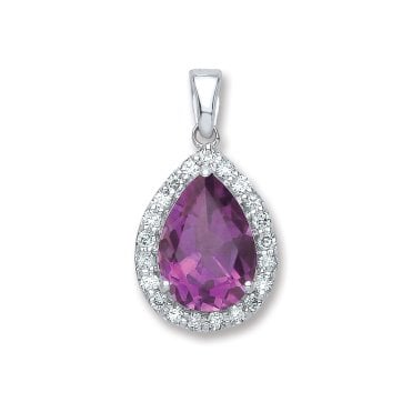9ct White Gold 0.20ct Diamond 1.75ct Amthy Pear Shape Pendant