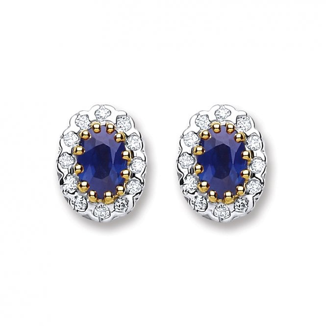 9ct White Gold 0.90ct Sapphire & 0.20ct Diamond Cluster Stud Earrings