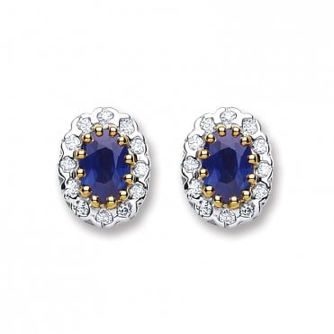 9ct White Gold 0.90ct Sapphire & 0.20ct Diamond Cluster Stud Earrings
