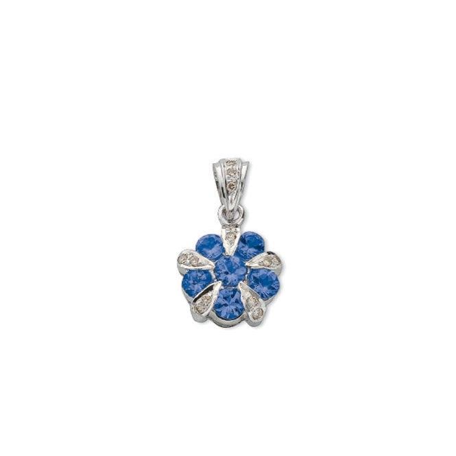9ct White Gold 0.90ct Tanzanite & 0.06ct Diamond Cluster Flower Pendant