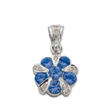 9ct White Gold 0.90ct Tanzanite & 0.06ct Diamond Cluster Flower Pendant