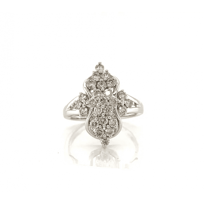 9ct White Gold 1.00ct Diamond Fancy Cluster Cocktail Dress Ring