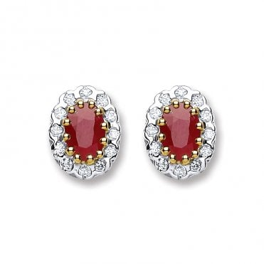 9ct White Gold 1.20ct Ruby & 0.20ct Diamond Cluster Stud Earrings