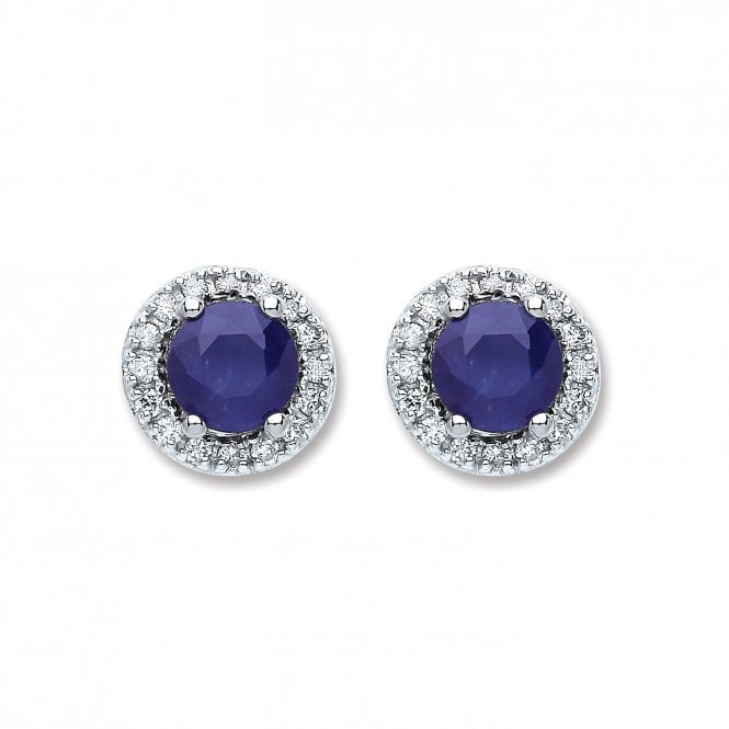 9ct White Gold 1.20ct Sapphire & 0.15ct Diamond Halo Stud Earrings