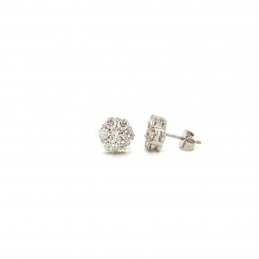 9ct White Gold 1.85ct Diamond Flower Cluster Earrings