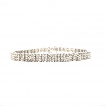 9ct White Gold 3.00ct Diamond 3 Row Tennis Bracelet 7