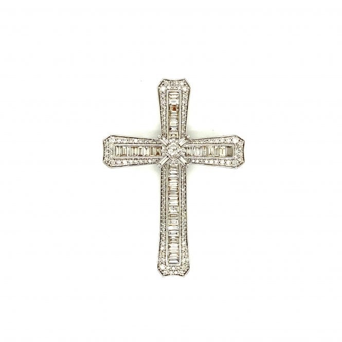 9ct White Gold 3.40ct Large Diamond Mixed Cut Cross Pendant