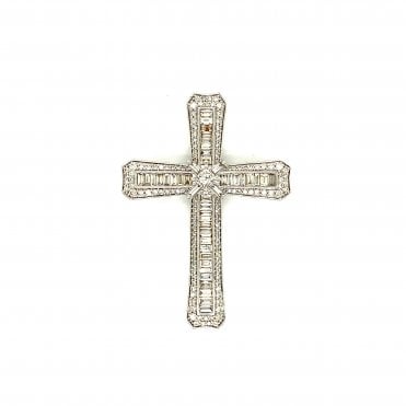 9ct White Gold 3.40ct Large Diamond Mixed Cut Cross Pendant