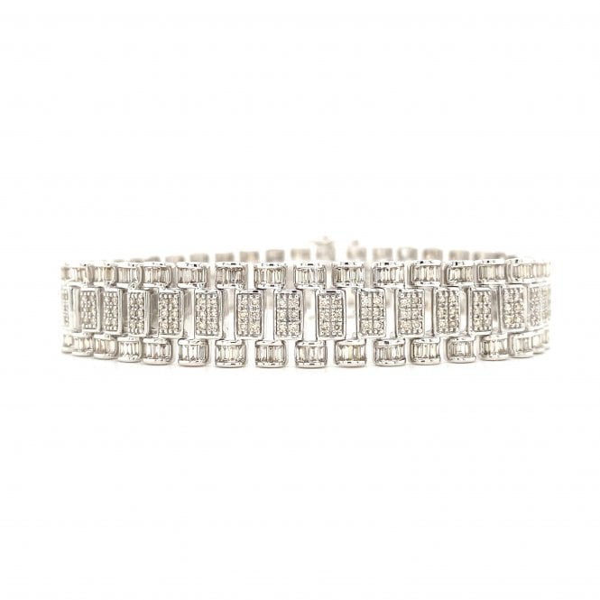 9ct White Gold 6.20ct Mixed Cut Diamond Set Rolex Style Bracelet - 8" (depth 2mm)