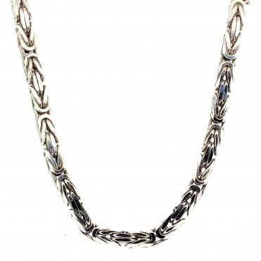 9ct White Gold 6mm Square Byzantine Chain - 24