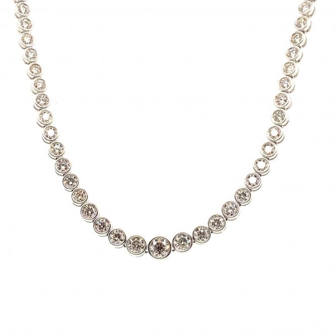 9ct White Gold 9.87ct Diamond Rubover Set Graduated Tennis Necklace - 16"
