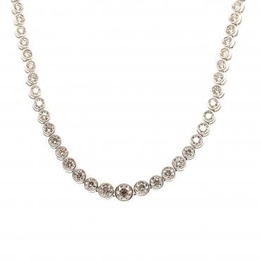 9ct White Gold 9.87ct Diamond Rubover Set Graduated Tennis Necklace - 16