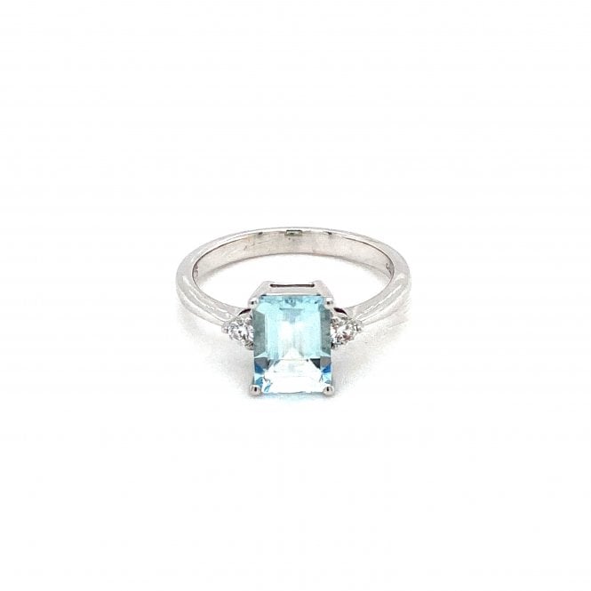 9ct White Gold Aquamarine & Diamond Trilogy Ring