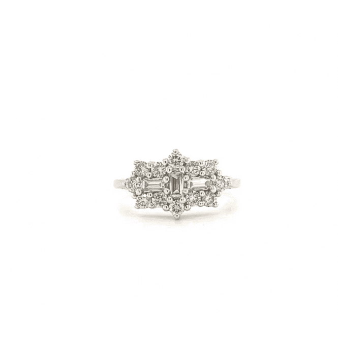 9ct White Gold Boat Shaped Diamond Cluster Ring