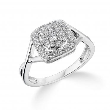 9ct White Gold Diamond Cluster Ring