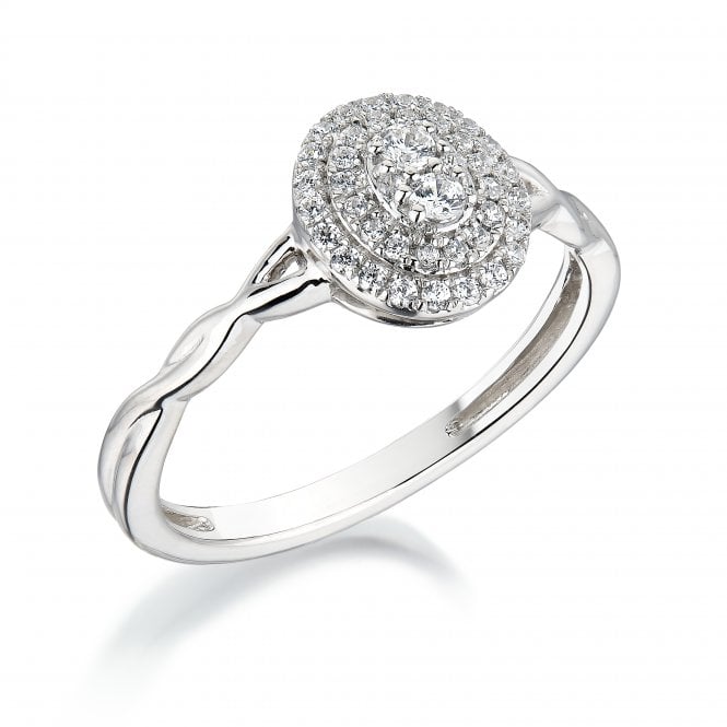 9ct White Gold Diamond Cluster Twist Ring