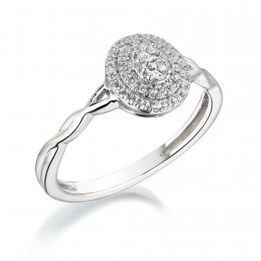 9ct White Gold Diamond Cluster Twist Ring