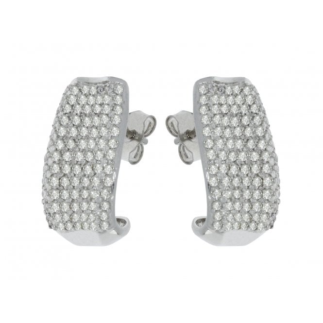 9ct White Gold Diamond Half Hoop Stud Earrings