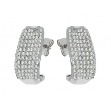 9ct White Gold Diamond Half Hoop Stud Earrings