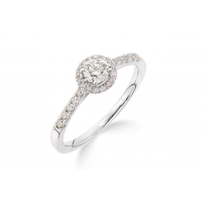 9ct White Gold Diamond Halo Engagement Ring