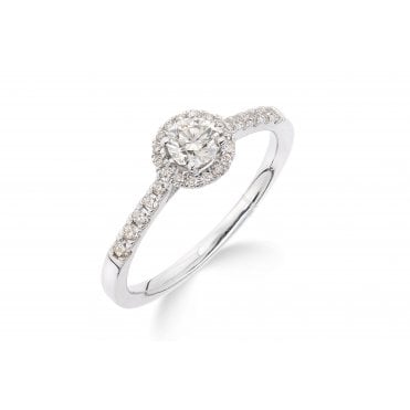 9ct White Gold Diamond Halo Engagement Ring