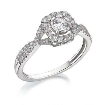9ct White Gold Diamond Shoulder Set Engagement Ring