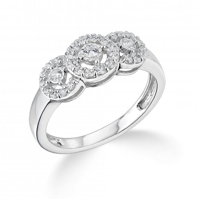 9ct White Gold Diamond Trilogy Cluster Ring