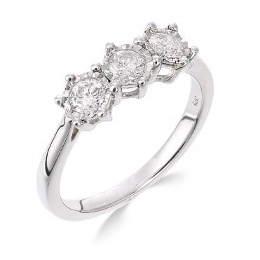 9ct White Gold Diamond Trilogy Engagement Ring
