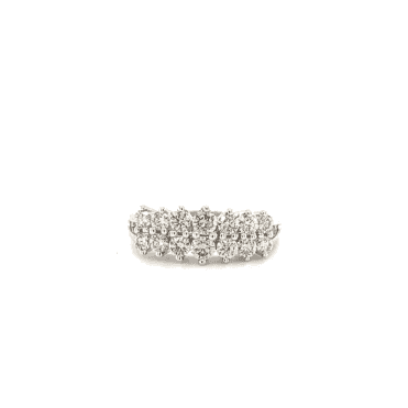 9ct White Gold Double Row Diamond Cluster Ring