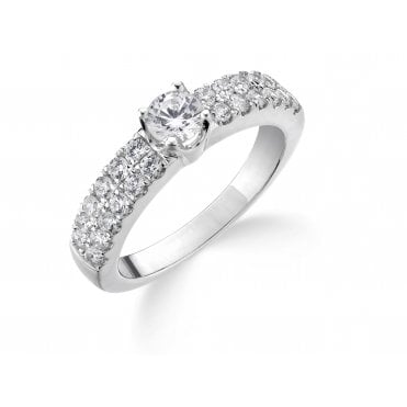 9ct White Gold Double Row Shoulders Set Diamond Engagement Ring