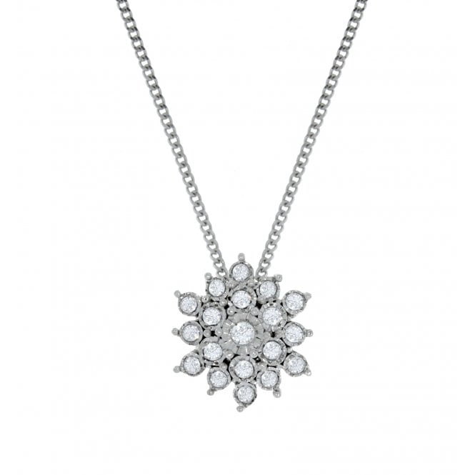 9ct White Gold Fancy 0.11ct Diamond Cluster Necklace
