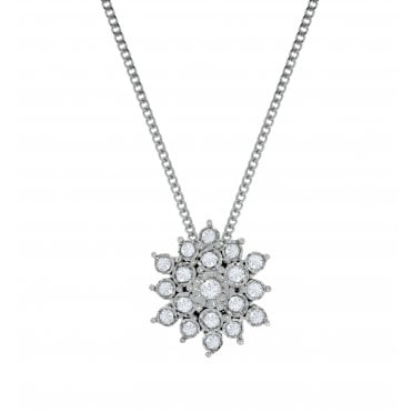 9ct White Gold Fancy 0.11ct Diamond Cluster Necklace
