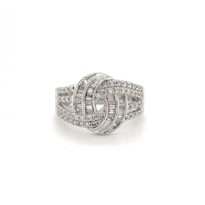 9ct White Gold Fancy 0.90ct Diamond Knot Style Twist Ring
