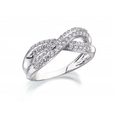 9ct White Gold Fancy Cross-over Dress/Eternity Ring