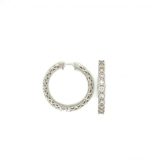 9ct White Gold Fancy Diamond Set Hoop Earrings - 2.00ct
