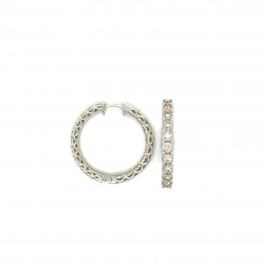9ct White Gold Fancy Diamond Set Hoop Earrings - 2.00ct