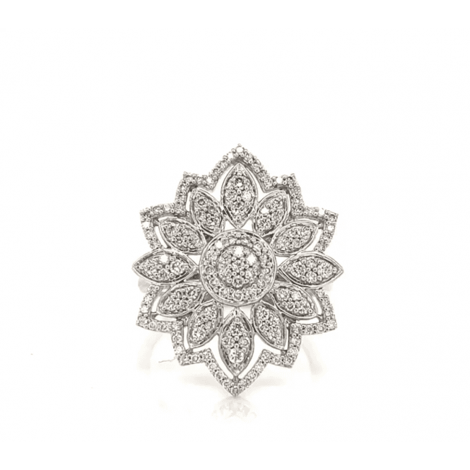 9ct White Gold Fancy Flower Shaped Diamond Cluster Ring