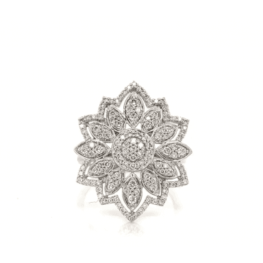 9ct White Gold Fancy Flower Shaped Diamond Cluster Ring