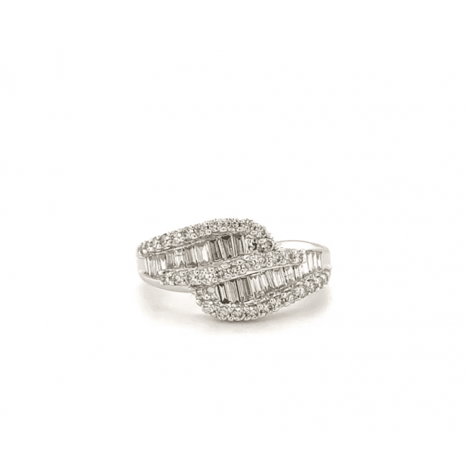 9ct White Gold Fancy Half Eternity Style Diamond Cluster Ring