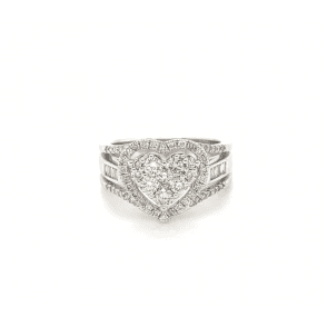 9ct White Gold Heart Shaped Diamond Cluster Ring