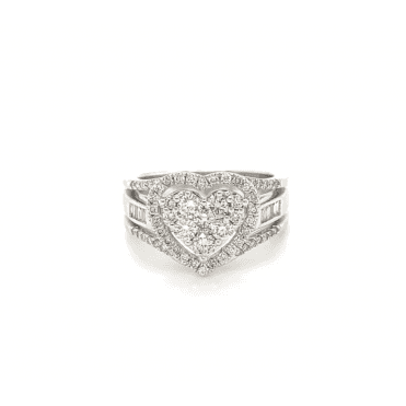 9ct White Gold Heart Shaped Diamond Cluster Ring