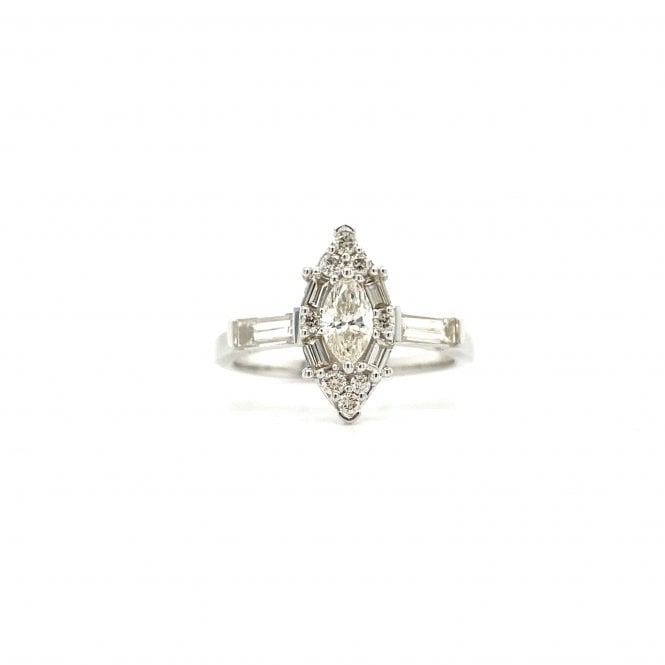 9ct White Gold Marquise Shape 1.00ct Diamond Cluster Dress Ring