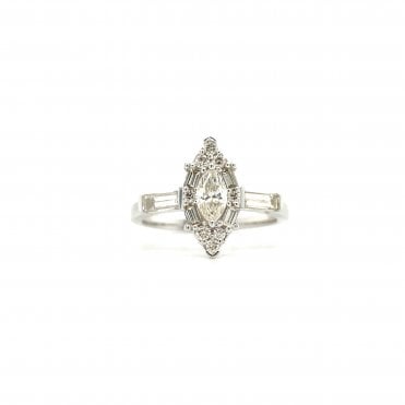 9ct White Gold Marquise Shape 1.00ct Diamond Cluster Dress Ring (matching Earring Ring)