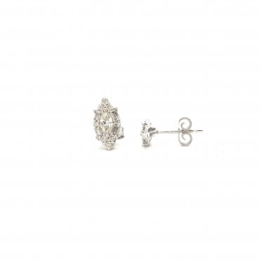 9ct White Gold Marquise Shaped 0.90ct Diamond Cluster Earrings