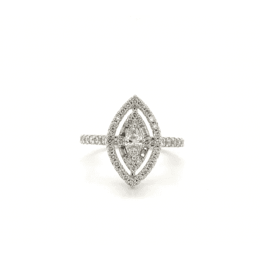 9ct White Gold Marquise Shaped 1.05ct Diamond Halo Ring