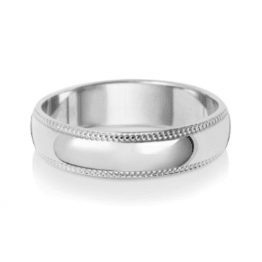 9ct White Gold Millgrain Wedding Band Ring - 5MM