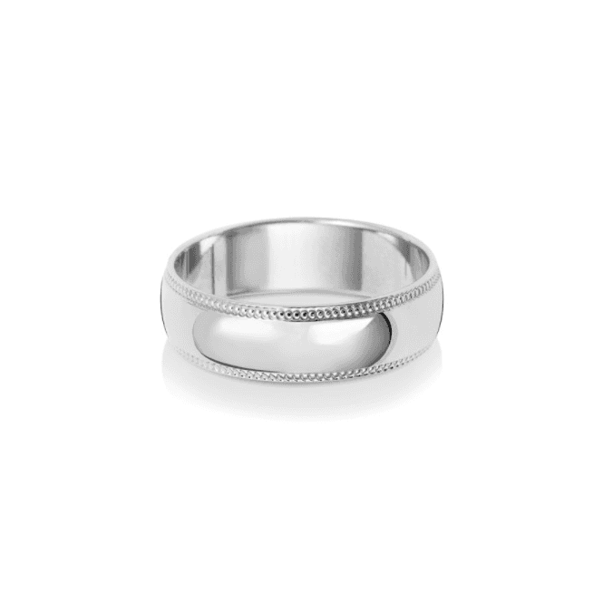 9ct White Gold Millgrain Wedding Band Ring - 6MM