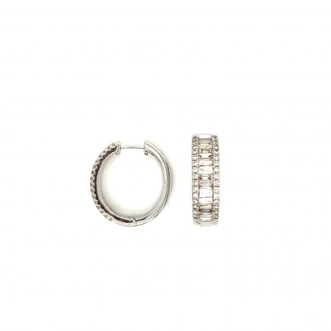 9ct White Gold Mixed Cut Diamond Half Hoop Earrings - 2.45ct