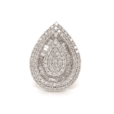 9ct White Gold Pear Shaped 3.20ct Diamond Cluster Ring
