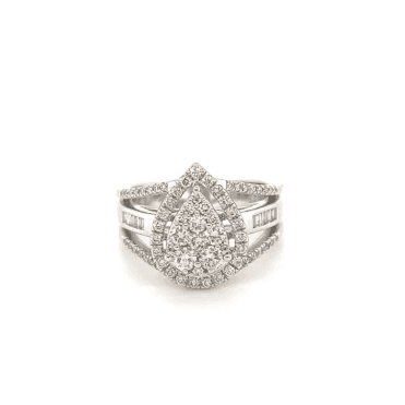 9ct White Gold Pear Shaped Diamond Cluster Ring